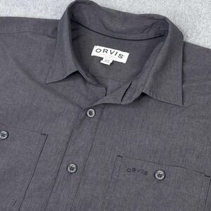 Orvis Classic Collection Gray Button Down Short Sleeve Shirt Men's Size M Active